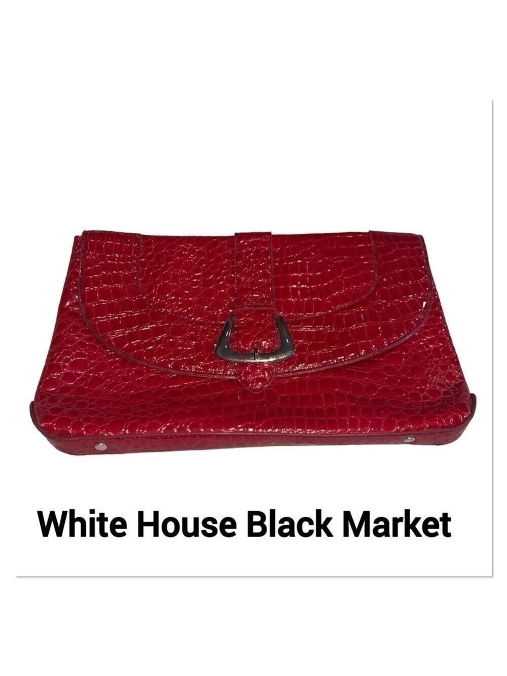 WHITE HOUSE BLACK MARKET Red Croc Embossed Large Clutch - Picture 2 of 8